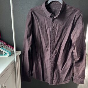 All Saints Deep Plum Casual Button Down Shirt